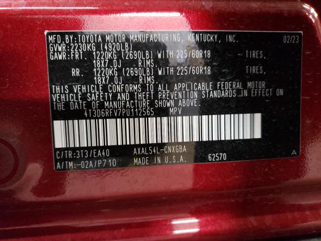 4T3D6RFV7PU112565 - 2023 TOYOTA RAV4 HYBRI LIMITED RED photo 14