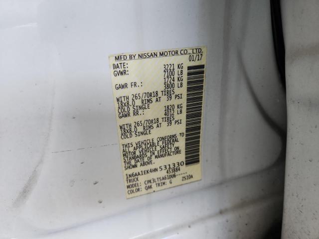 1N6AA1EK4HN531330 - 2017 NISSAN TITAN S Ақ фото 12