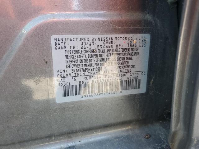3N1AB7AP9KY415994 - 2019 NISSAN SENTRA S Gris foto 12