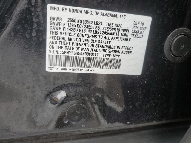 5FNYF6H50KB080117 - 2019 HONDA PILOT EXL Qara foto 13