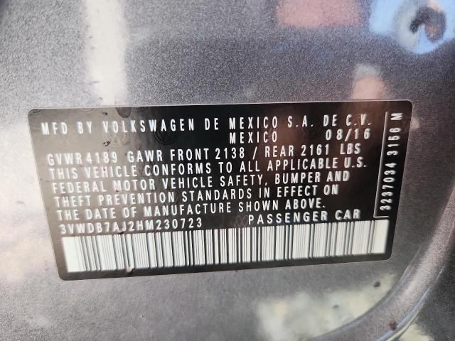 3VWDB7AJ2HM230723 - 2017 VOLKSWAGEN JETTA SE GRAY photo 12