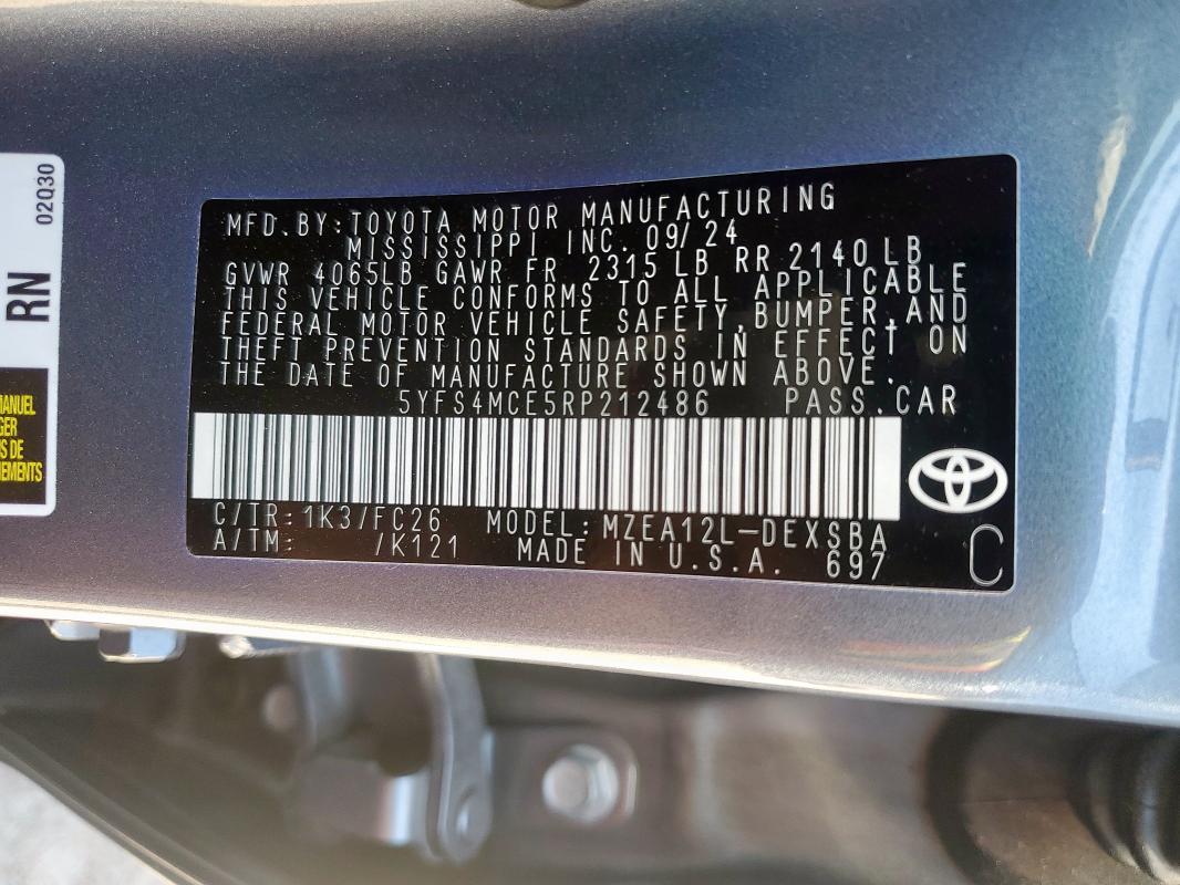 5YFS4MCE5RP212486 - 2024 TOYOTA COROLLA SE 蓝色 照片 13