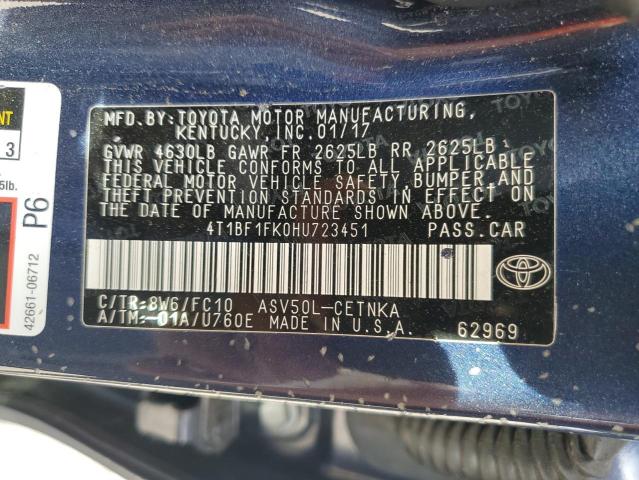 4T1BF1FK0HU723451 - 2017 TOYOTA CAMRY LE 蓝色 照片 12