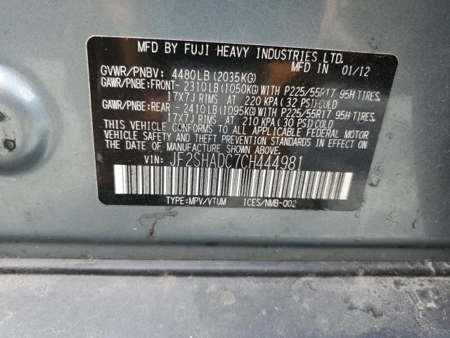 JF2SHADC7CH444981 - 2012 SUBARU FORESTER 2.5X PREMIUM GREEN photo 12