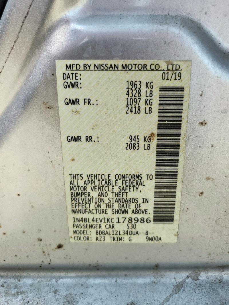 1N4BL4EV1KC178986 - 2019 NISSAN ALTIMA SL SILVER photo 13