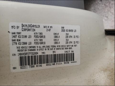 1A8HX58P27F552094 - 2007 CHRYSLER ASPEN LIMITED 奶油色 照片 10