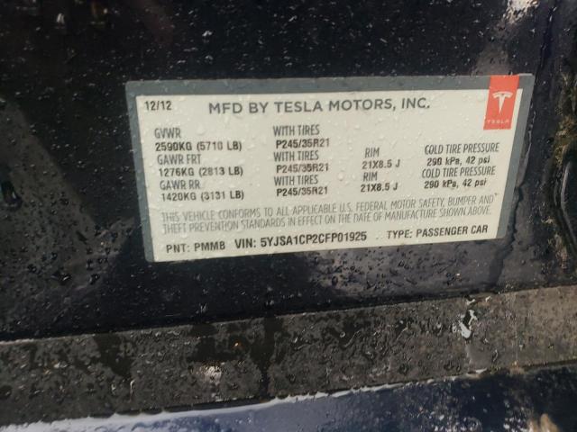 5YJSA1CP2CFP01925 - 2012 TESLA MODEL S ლურჯი ფოტო 12