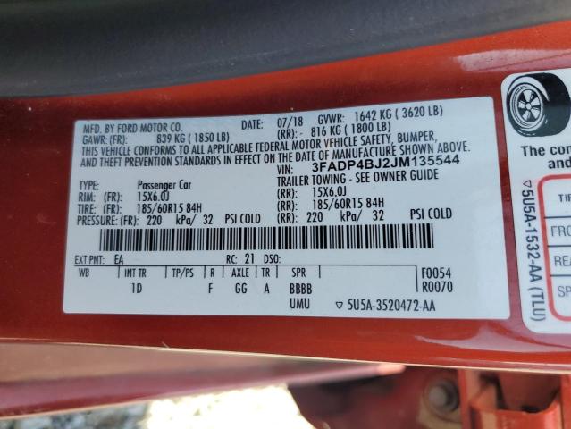 3FADP4BJ2JM135544 - 2018 FORD FIESTA SE Orange photo 12