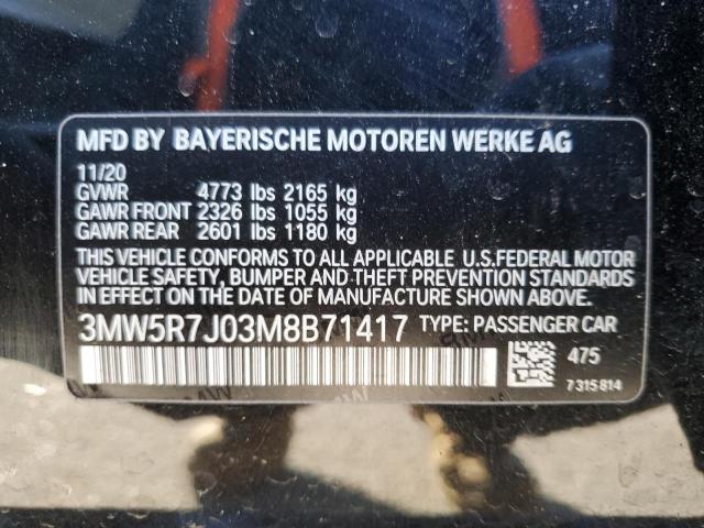 3MW5R7J03M8B71417 - 2021 BMW 330XI BLACK photo 12