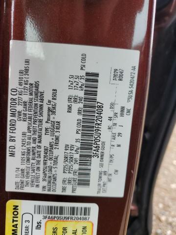 3FA6P0SU9FR204087 - 2015 FORD FUSION TITANIUM PHEV MAROON photo 12