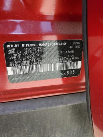 JA4J4TA89NZ082600 - 2022 MITSUBISHI OUTLANDER ES წითელი ფოტო 14