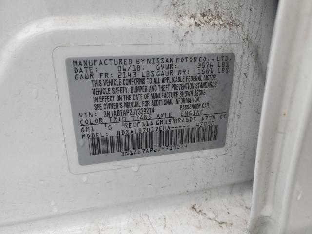 3N1AB7AP2JY339274 - 2018 NISSAN SENTRA S 白色 照片 12