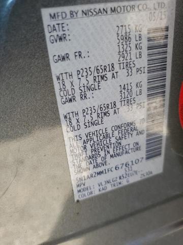 5N1AR2MM1FC676107 - 2015 NISSAN PATHFINDER S ნაცრისფერი ფოტო 13