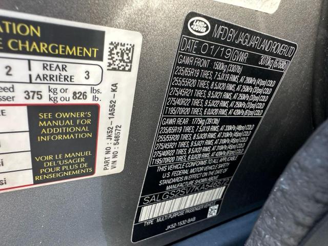 SALGS2SV7KA546572 - 2019 LAND ROVER RANGE ROVE HSE SILVER photo 10