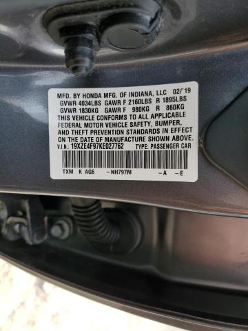 19XZE4F97KE027762 - 2019 HONDA INSIGHT TOURING GRAY photo 13