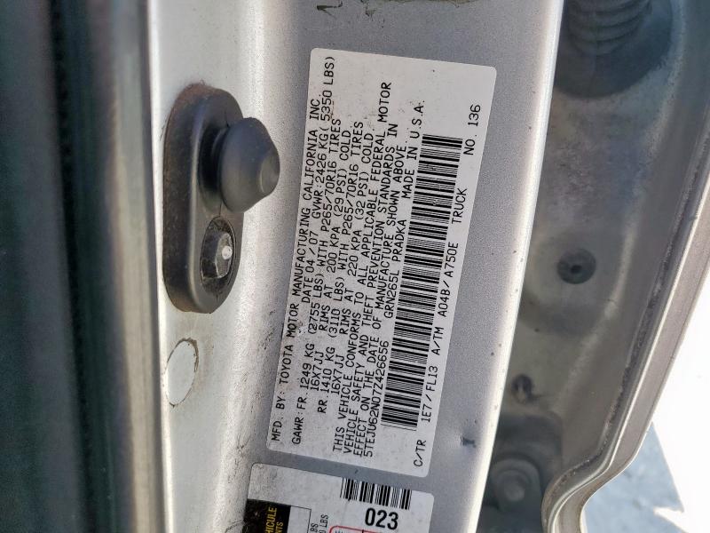 5TEJU62N07Z426656 - 2007 TOYOTA TACOMA DOUBLE CAB PRERUNNER SILVER photo 12