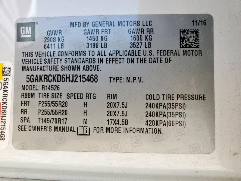 5GAKRCKD6HJ215468 - 2017 BUICK ENCLAVE 白色 照片 13