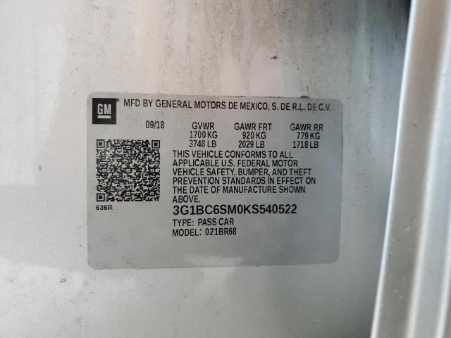 3G1BC6SM0KS540522 - 2019 CHEVROLET CRUZE LS ვერცხლისფერი ფოტო 12