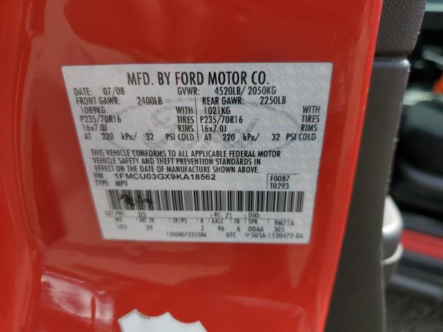 1FMCU03GX9KA18562 - 2009 FORD ESCAPE XLT Kırmızı fotoğraf 13