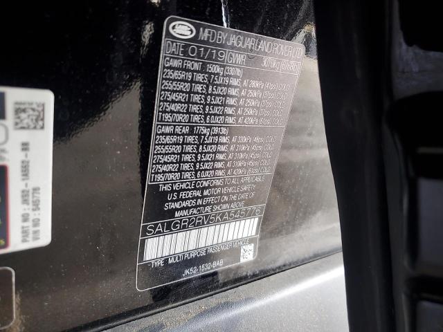 SALGR2RV5KA545776 - 2019 LAND ROVER RANGE ROVE Қара фото 12