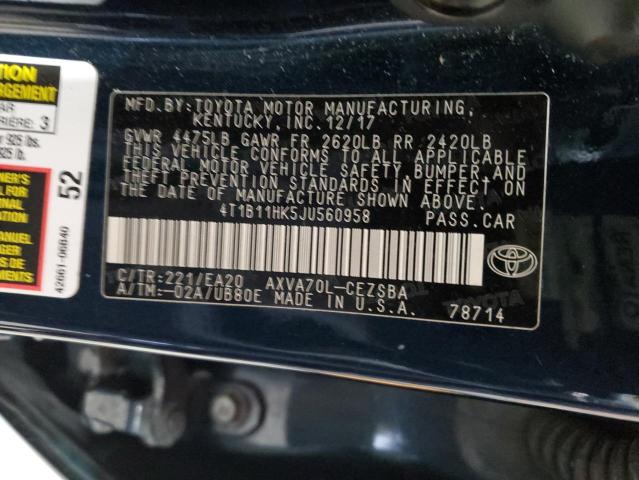 4T1B11HK5JU560958 - 2018 TOYOTA CAMRY L BLUE photo 12