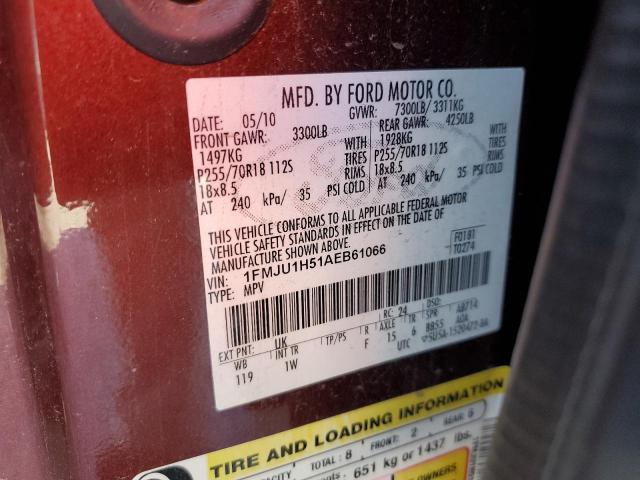 1FMJU1H51AEB61066 - 2010 FORD EXPEDITION EDDIE BAUER MAROON photo 13