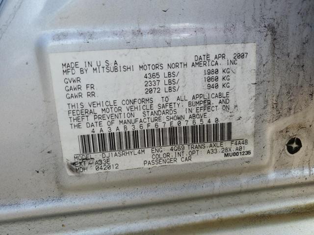 4A3AB36F67E076540 - 2007 MITSUBISHI GALANT ES SILVER photo 12