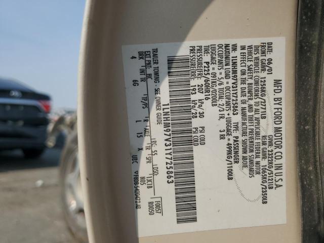 1LNHM97V31Y725863 - 2001 LINCOLN CONTINENTA GOLD photo 13