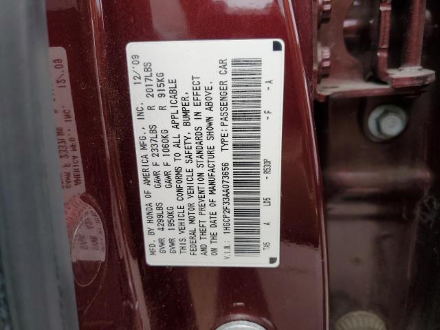 1HGCP2F33AA073656 - 2010 HONDA ACCORD LX BURGUNDY photo 12