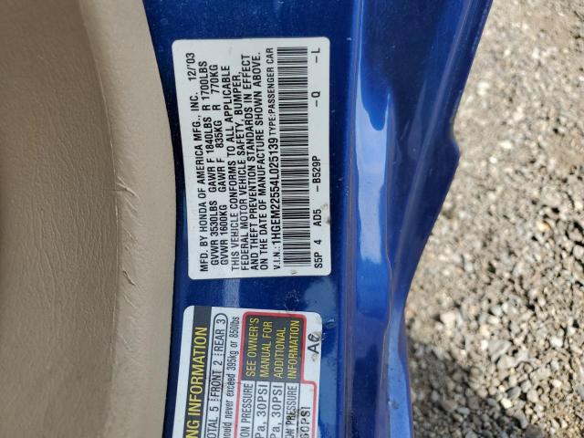 1HGEM22554L025139 - 2004 HONDA CIVIC LX Mavi foto 12