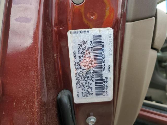 4T1BF28K2YU957125 - 2000 TOYOTA CAMRY LE მუქწითელი ფოტო 12