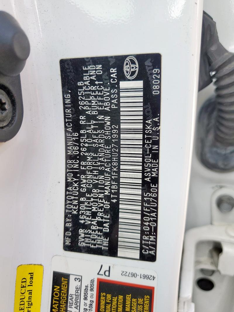 4T1BF1FK8HU271992 - 2017 TOYOTA CAMRY LE 白色 照片 13