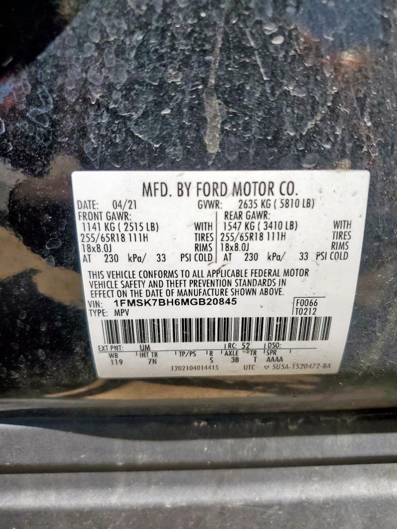 1FMSK7BH6MGB20845 - 2021 FORD EXPLORER BLACK photo 13