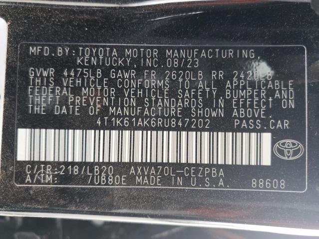 4T1K61AK6RU847202 - 2024 TOYOTA CAMRY XSE BLACK photo 12