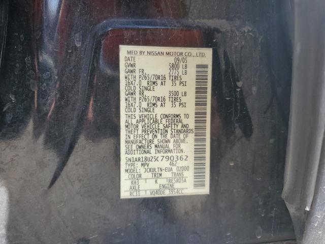 5N1AR18U25C790362 - 2005 NISSAN PATHFINDER LE 黑色 照片 12