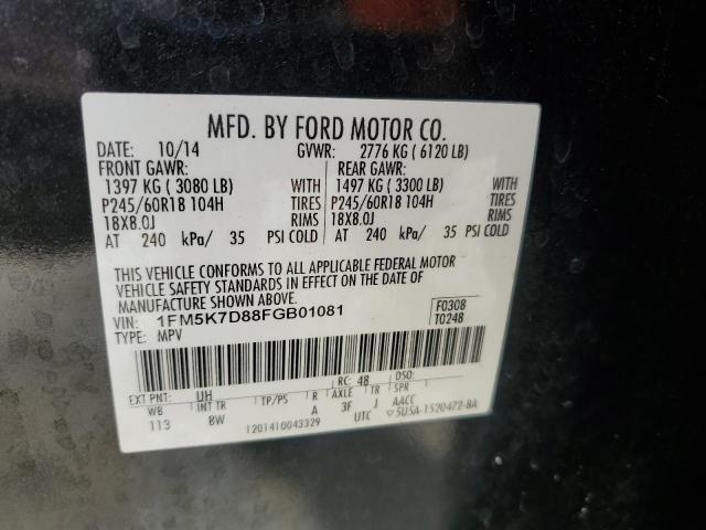 1FM5K7D88FGB01081 - 2015 FORD EXPLORER XLT BLACK photo 13