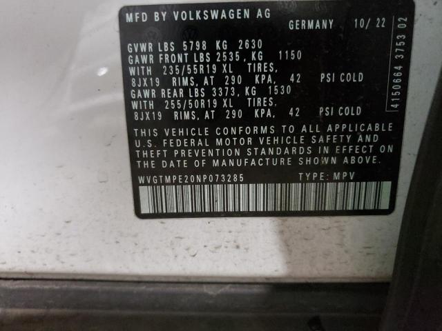 WVGTMPE20NP073285 - 2022 VOLKSWAGEN ID.4 PRO S თეთრი ფოტო 12