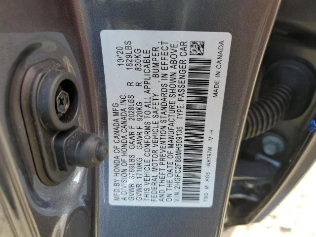 2HGFC2F88MH509136 - 2021 HONDA CIVIC SPORT 灰色 照片 12