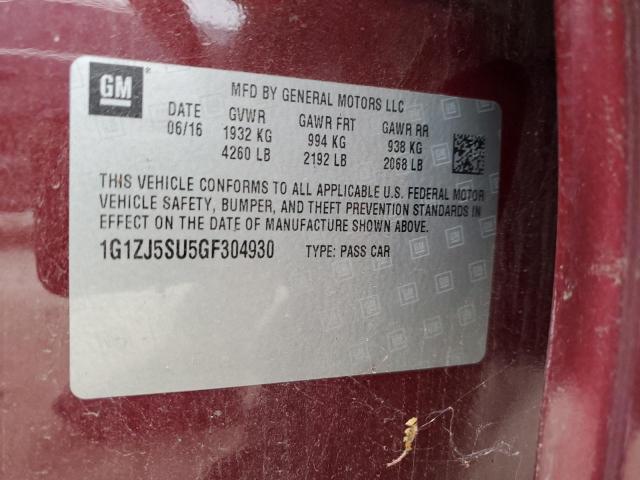 1G1ZJ5SU5GF304930 - 2016 CHEVROLET MALIBU HYBRID 红色 照片 13