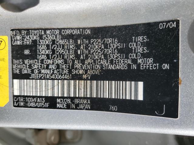 JTEEP21A540064461 - 2004 TOYOTA HIGHLANDER SILVER photo 13