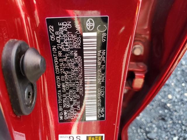 JTDEPMAE9NJ228289 - 2022 TOYOTA COROLLA LE RED photo 12