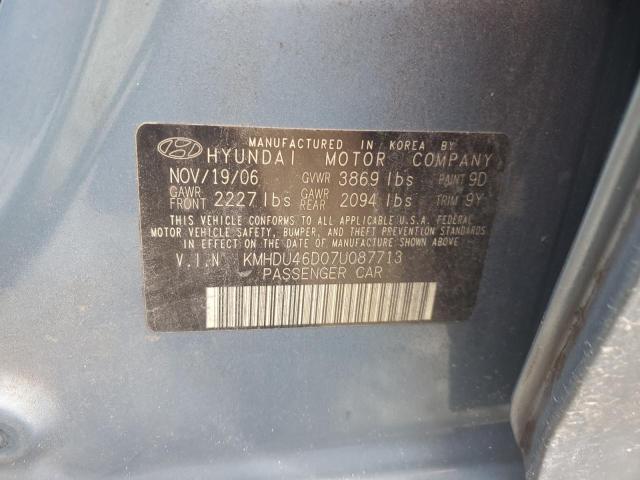 KMHDU46D07U087713 - 2007 HYUNDAI ELANTRA GLS BLUE photo 12