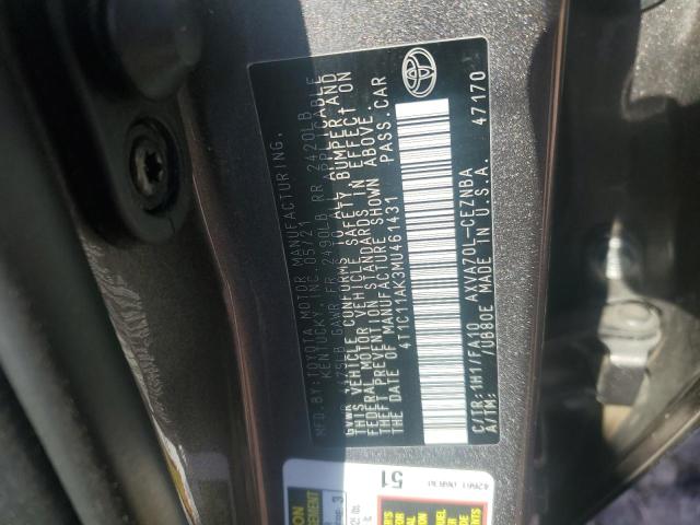 4T1C11AK3MU461431 - 2021 TOYOTA CAMRY LE CHARCOAL photo 12