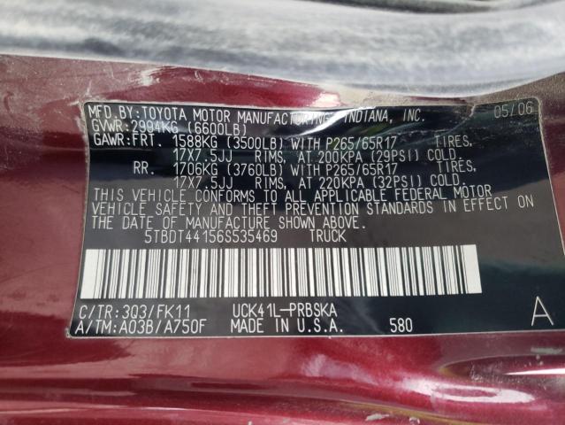 5TBDT44156S535469 - 2006 TOYOTA TUNDRA DOUBLE CAB SR5 BURGUNDY photo 12