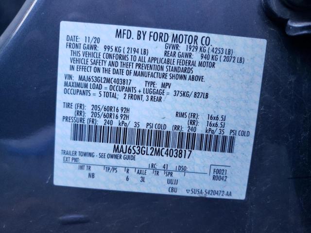 MAJ6S3GL2MC403817 - 2021 FORD ECOSPORT SE GRAY photo 14