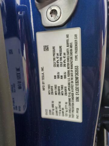 5YJ3E1EB2NF363553 - 2022 TESLA MODEL 3 Azul foto 13