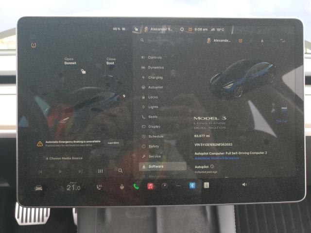 5YJ3E1EB2NF363553 - 2022 TESLA MODEL 3 Azul foto 9