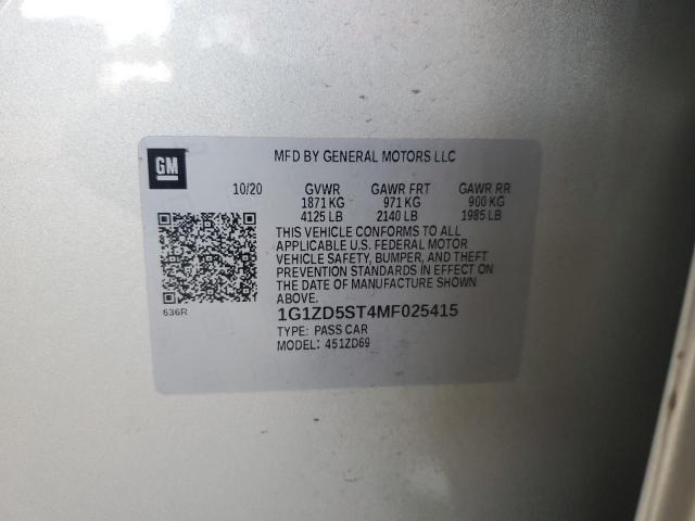 1G1ZD5ST4MF025415 - 2021 CHEVROLET MALIBU LT 银色 照片 12