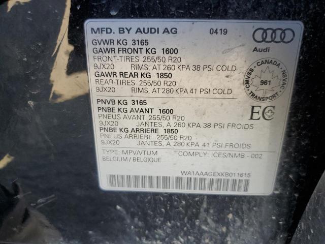 WA1AAAGEXKB011615 - 2019 AUDI E-TRON PROGRESSIV BLACK photo 12