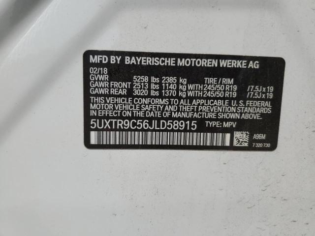 5UXTR9C56JLD58915 - 2018 BMW X3 XDRIVE30I WHITE photo 13